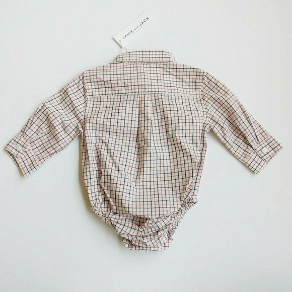 Janie & Jack 0-3 Months Button Up Shirt Bodysuit Fall Holiday Black Orange Plaid - Picture 4 of 6